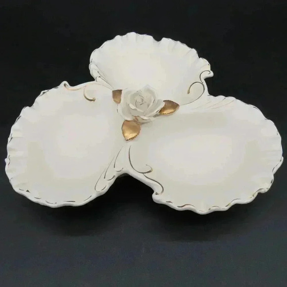Vintage Napco Alaskan Rose Porcelain Divided Dish - Picture 3 of 8